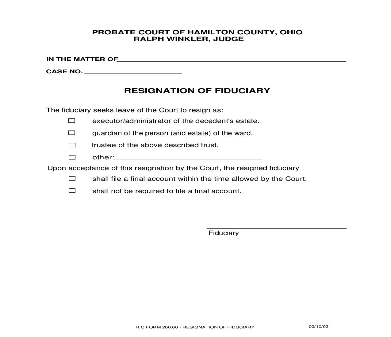 Resignation Of Fiduciary {200.60} | Pdf Fpdf Doc Docx | Ohio