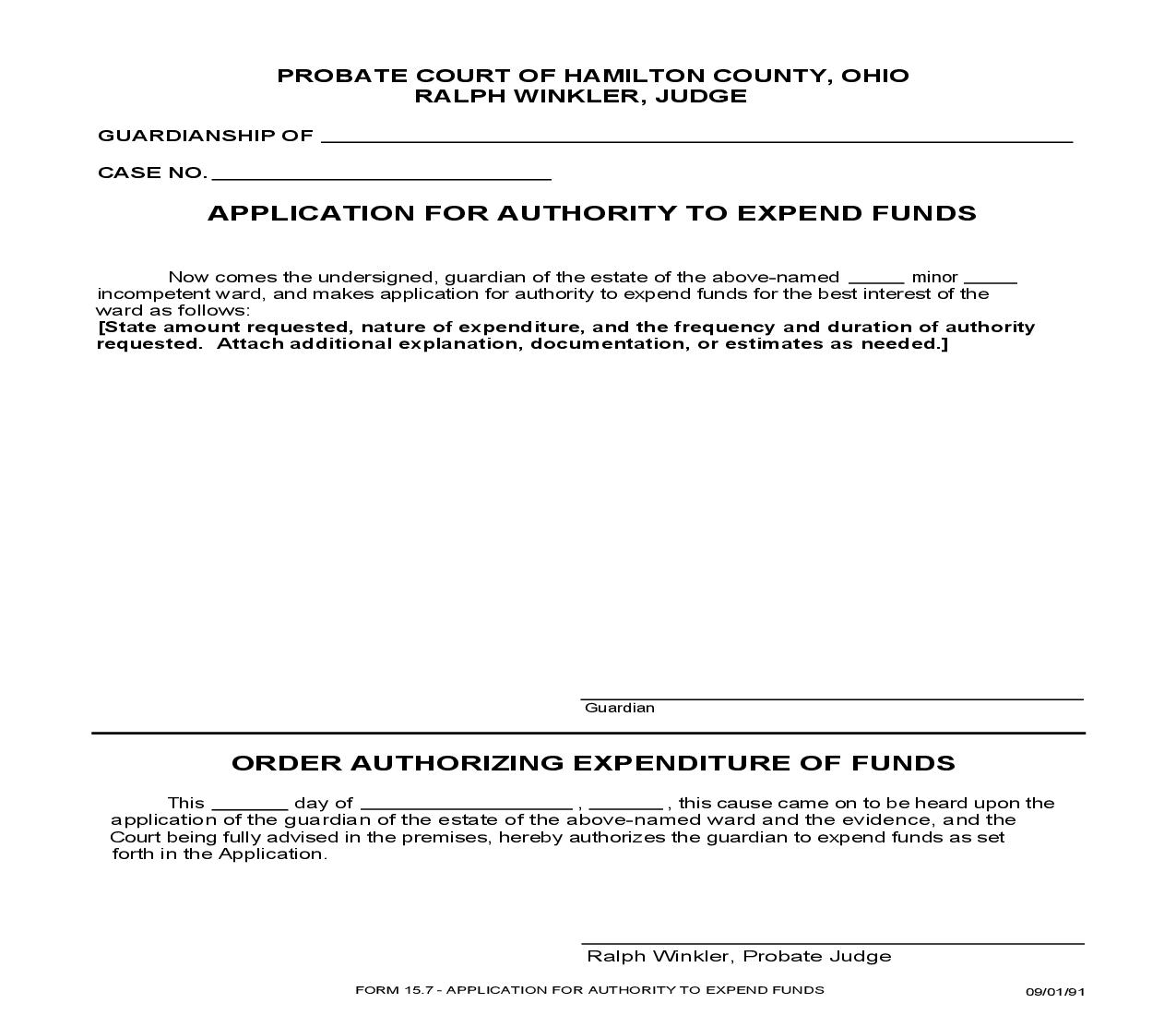 Application For Authority To Expend Funds {15.7} | Pdf Fpdf Doc Docx | Ohio