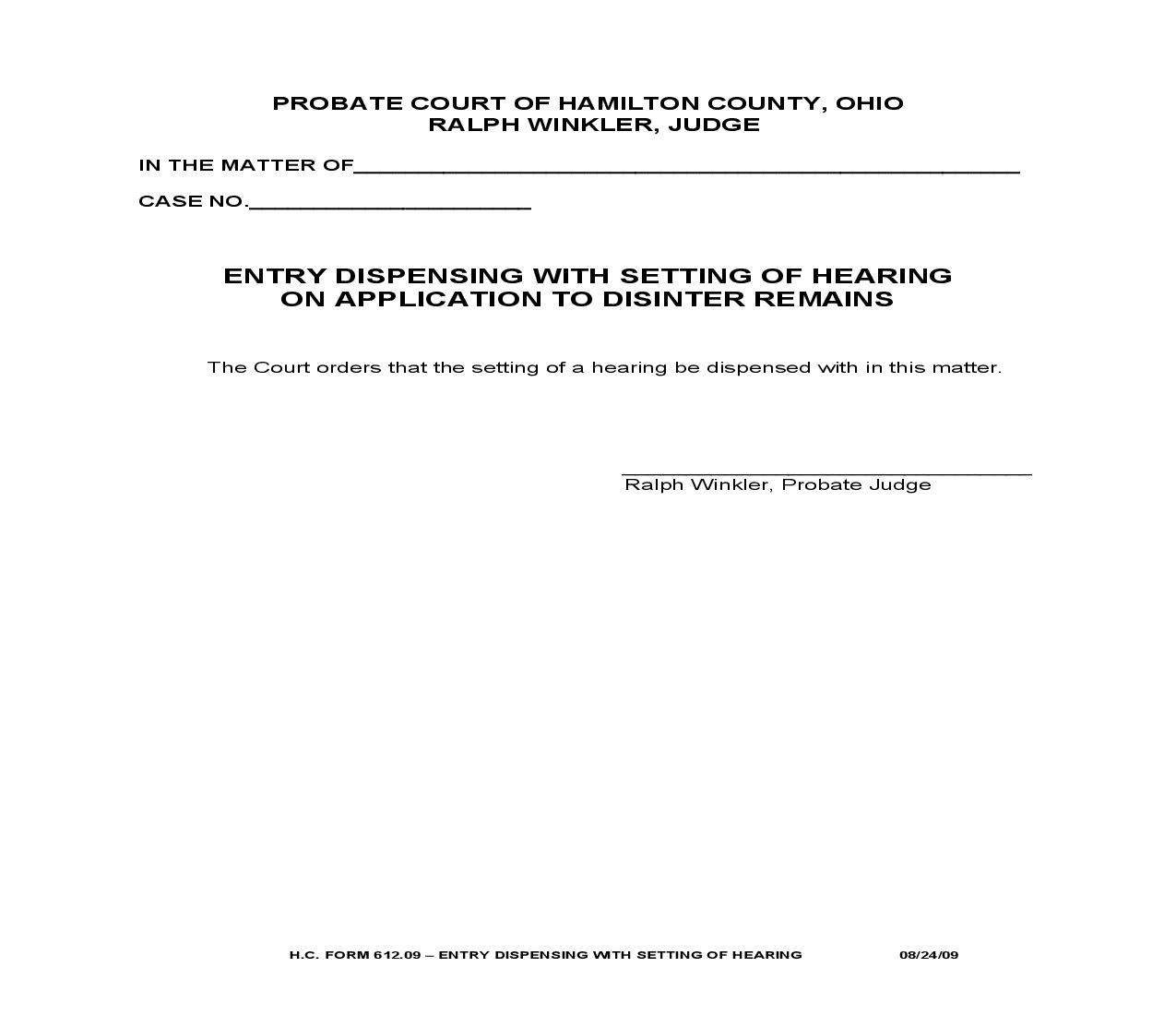 Entry Dispensing With Setting Of Hearing {612.09} | Pdf Fpdf Doc Docx | Ohio