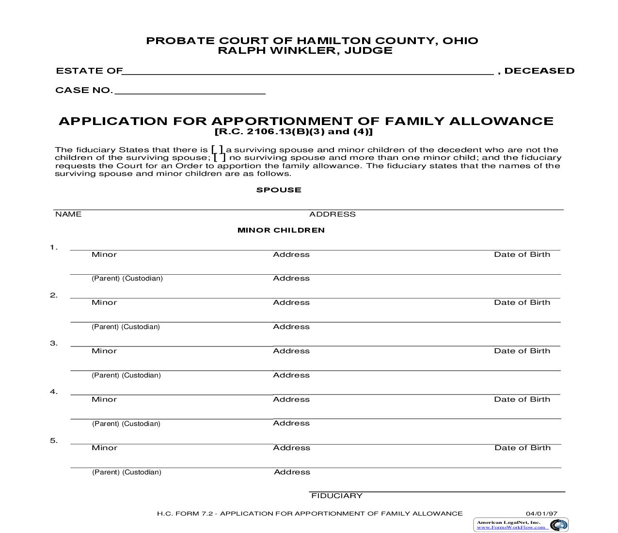 Application For Apportionment Of Family Allowance {7.2} | Pdf Fpdf Doc Docx | Ohio