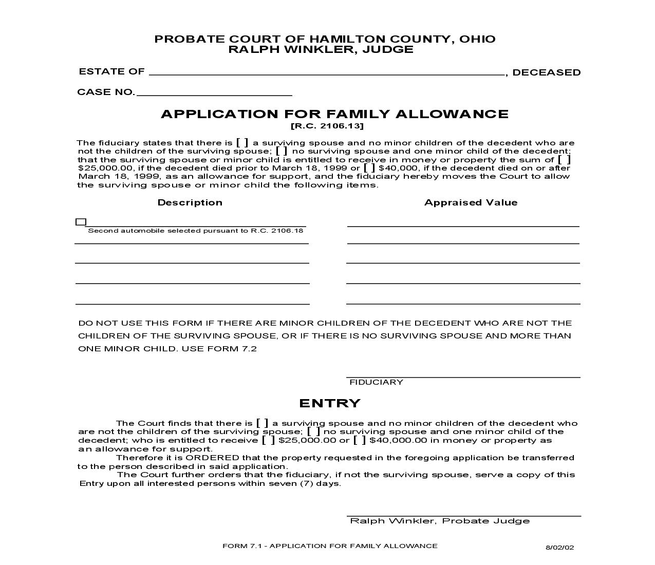Application For Family Allowance {7.1} | Pdf Fpdf Doc Docx | Ohio