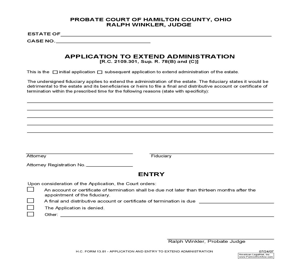 Application To Extend Administration {13.81} | Pdf Fpdf Doc Docx | Ohio