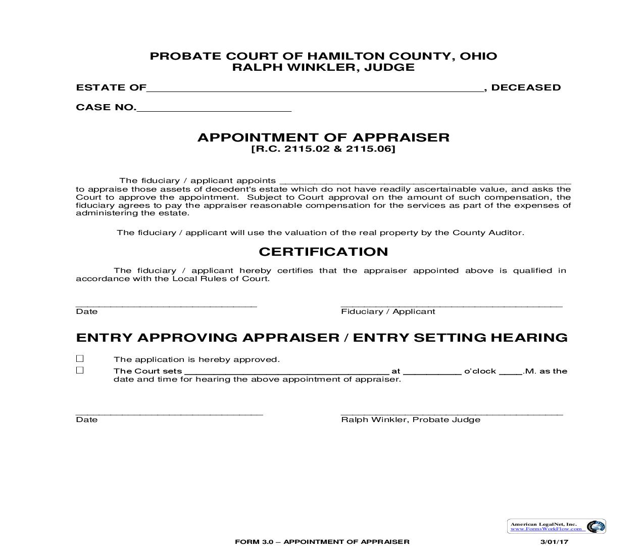 Appointment Of Appraiser {3.0} | Pdf Fpdf Doc Docx | Ohio