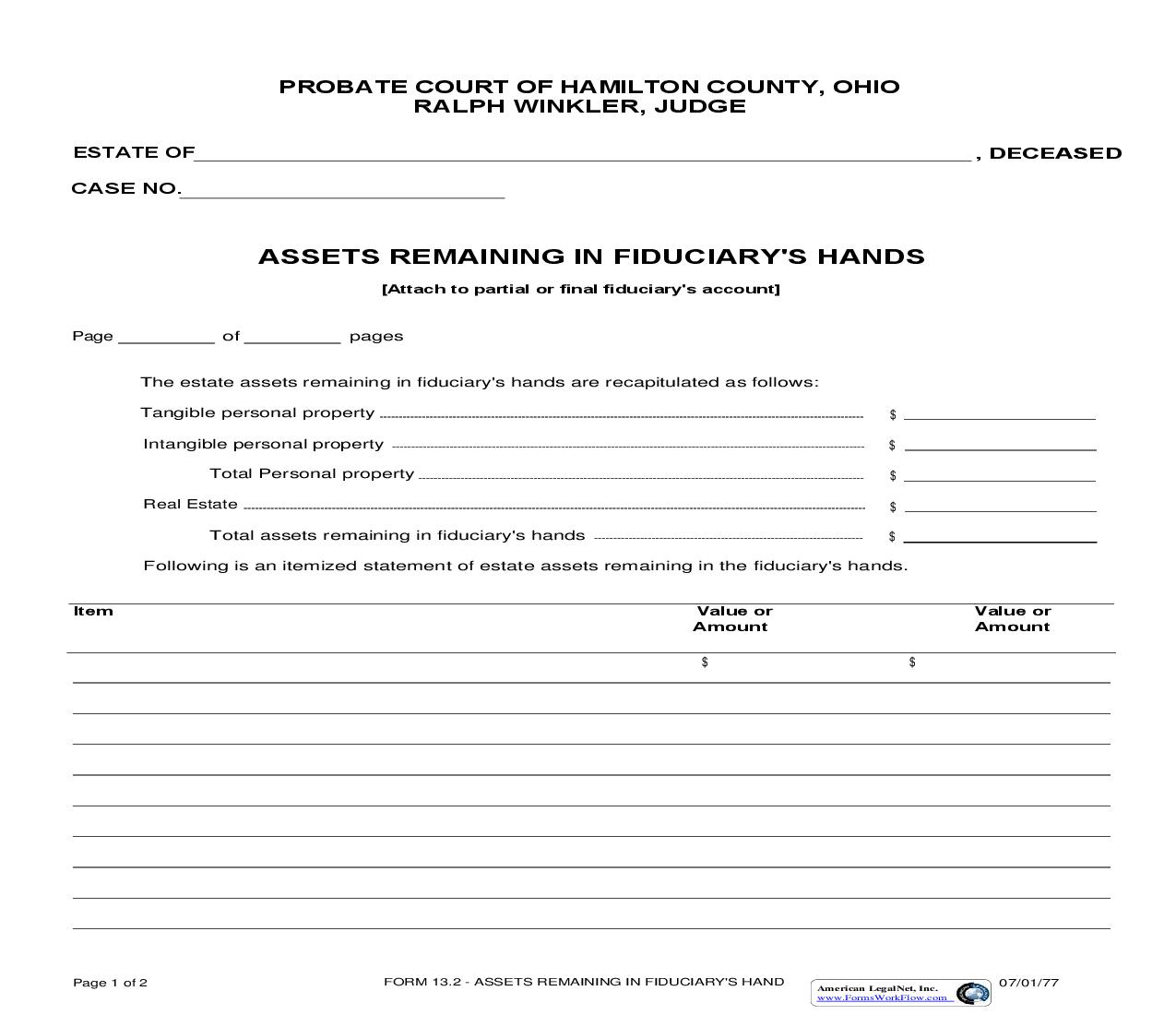 Assets Remaining In Fiduciarys Hands {13.2} | Pdf Fpdf Doc Docx | Ohio