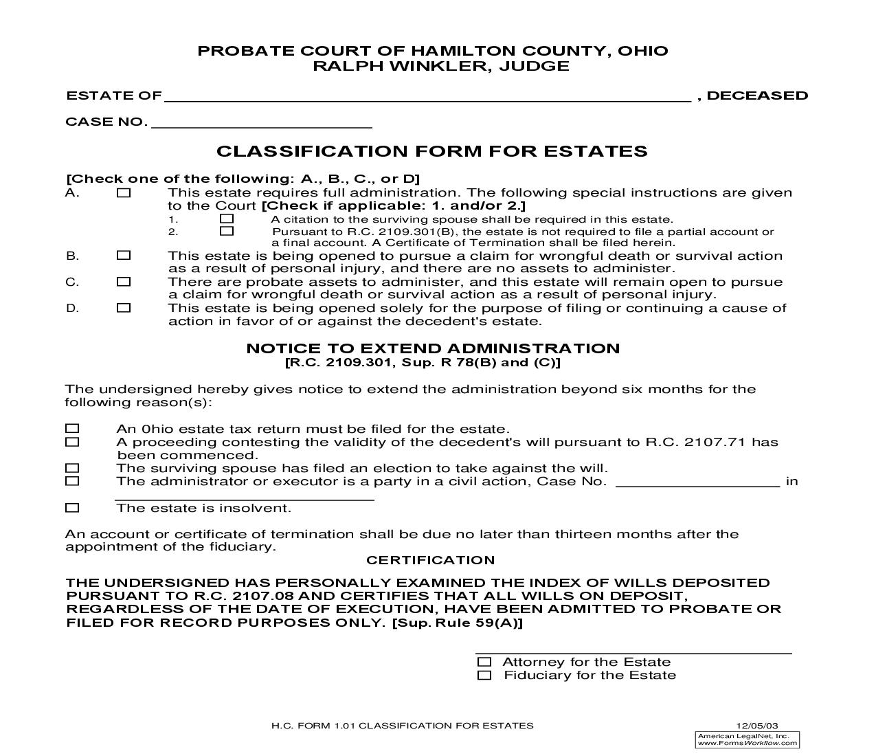 Classification Form For Estates {1.01} | Pdf Fpdf Doc Docx | Ohio