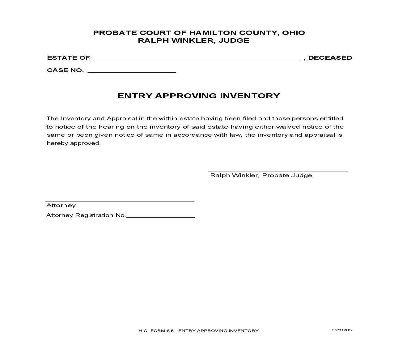 Entry Approving Inventory {6.5} | Pdf Fpdf Doc Docx | Ohio