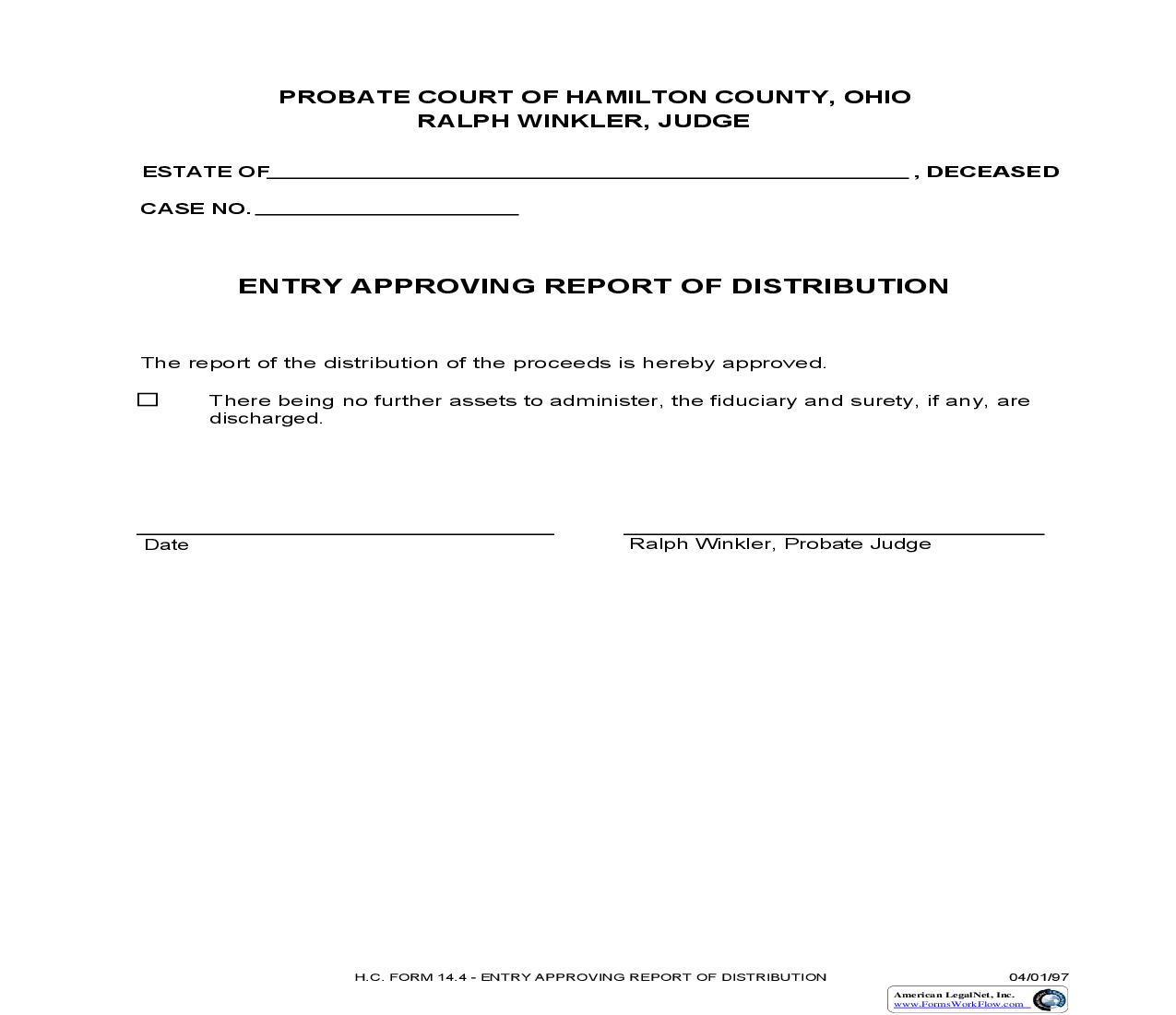 Entry Approving Report Of Distribution {14.4} | Pdf Fpdf Doc Docx | Ohio