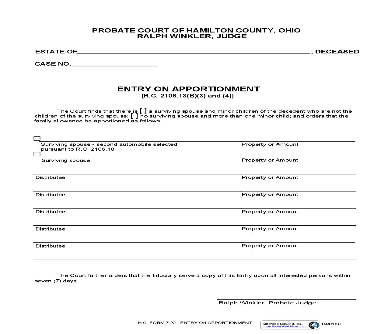 Entry On Apportionment {7.22} | Pdf Fpdf Doc Docx | Ohio