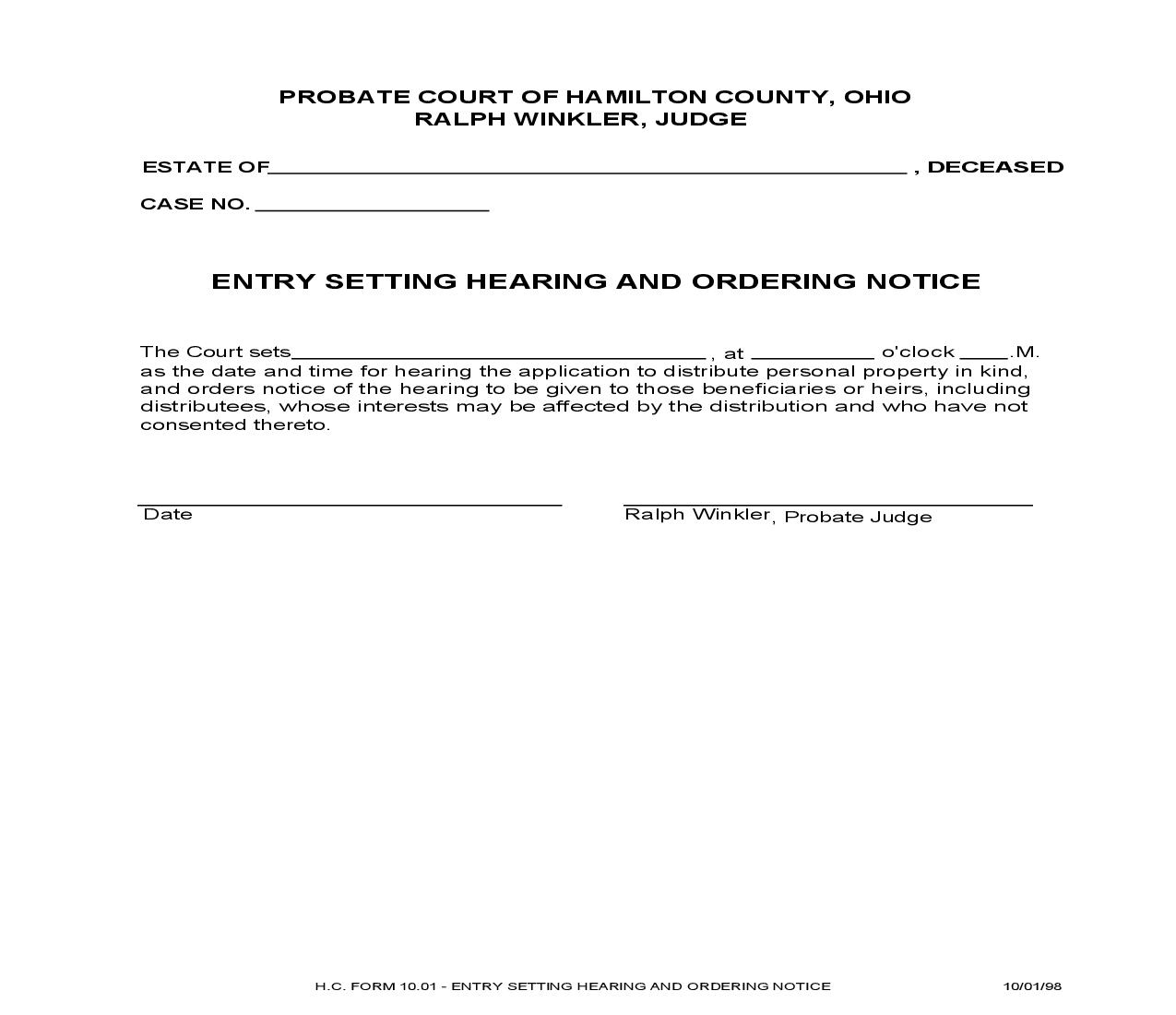 Entry Setting Hearing And Ordering Notice {10.01} | Pdf Fpdf Doc Docx | Ohio