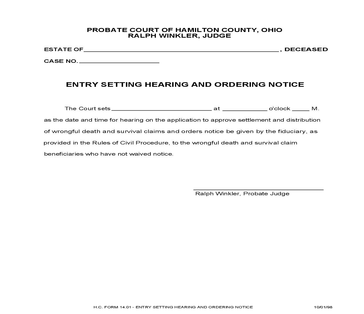 Entry Setting Hearing And Ordering Notice {14.01} | Pdf Fpdf Doc Docx | Ohio