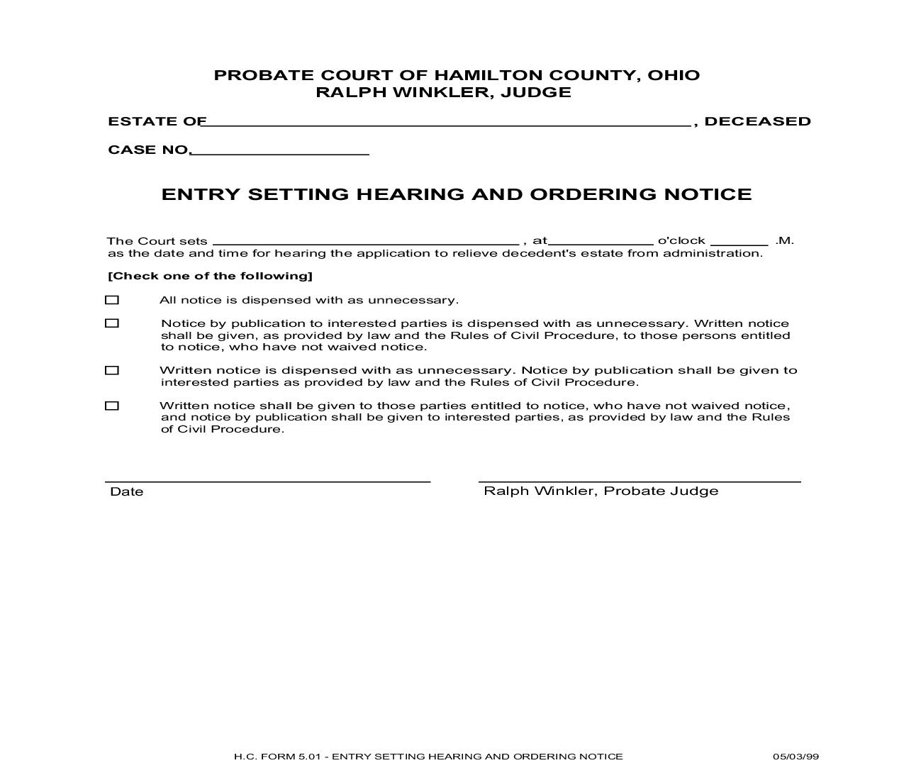 Entry Setting Hearing And Ordering Notice {5.01} | Pdf Fpdf Doc Docx | Ohio