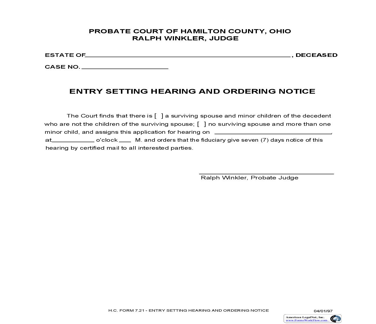 Entry Setting Hearing And Ordering Notice {7.21} | Pdf Fpdf Doc Docx | Ohio