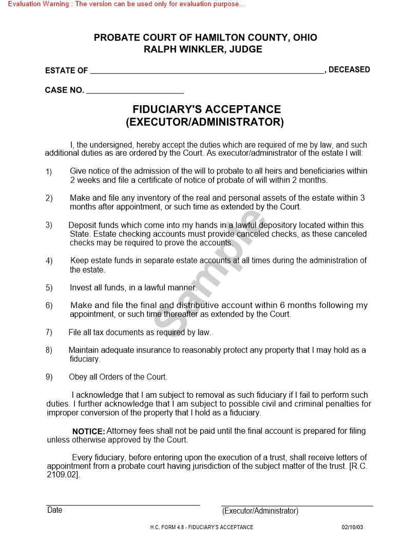 Fiduciarys Acceptance {4.8} | Pdf Fpdf Doc Docx | Ohio