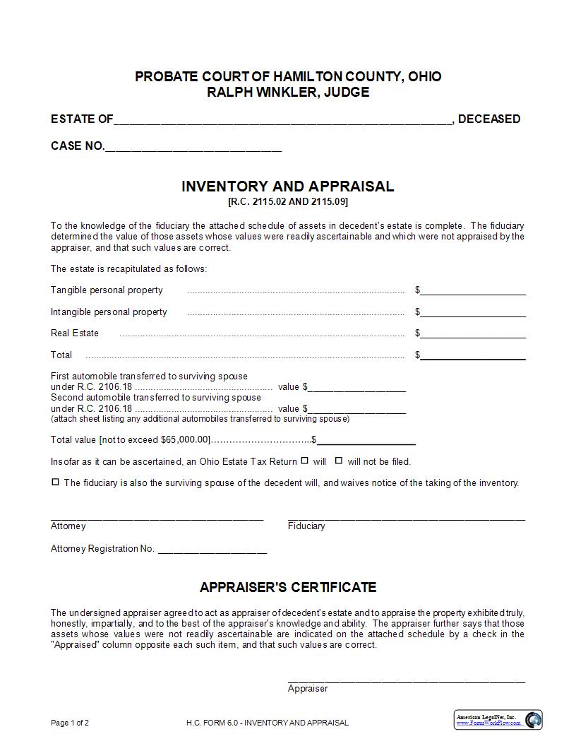 Inventory And Appraisal {6.0} | Pdf Fpdf Docx | Ohio