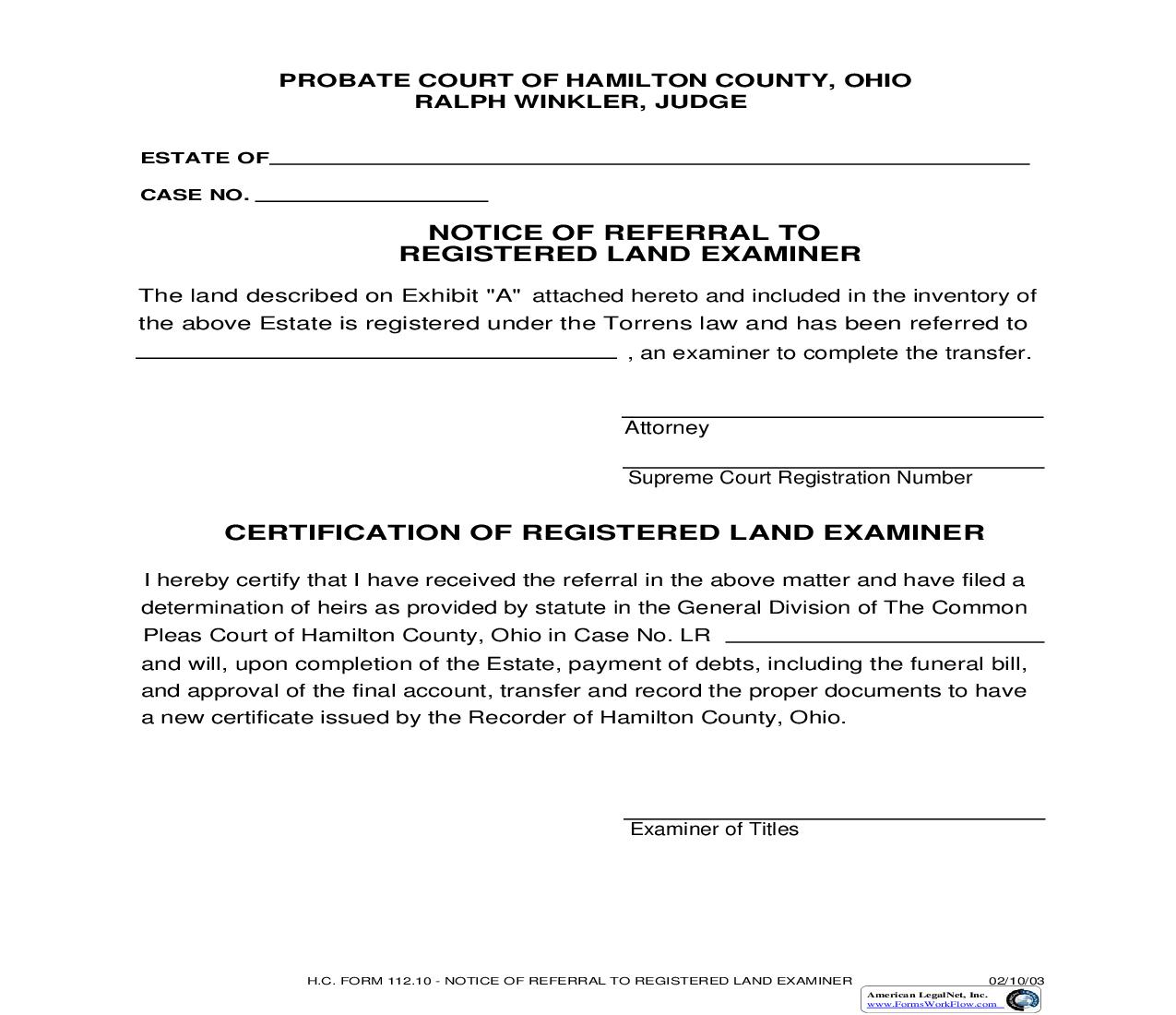 Notice Of Referral To Registered Land Examiner {112.10} | Pdf Fpdf Doc Docx | Ohio
