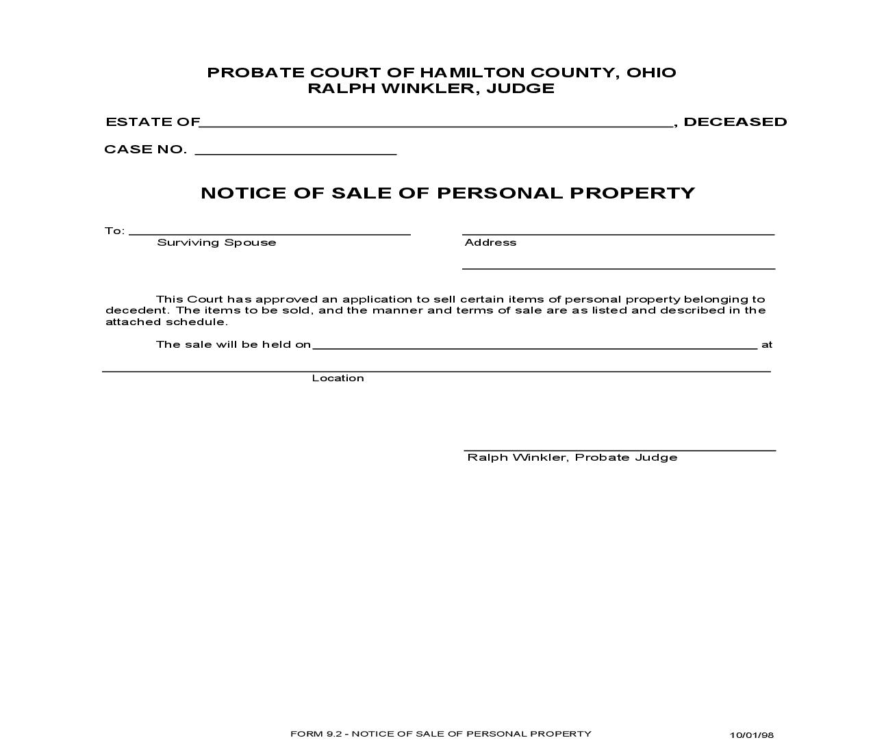 Notice Of Sale Of Personal Property {9.2} | Pdf Fpdf Doc Docx | Ohio