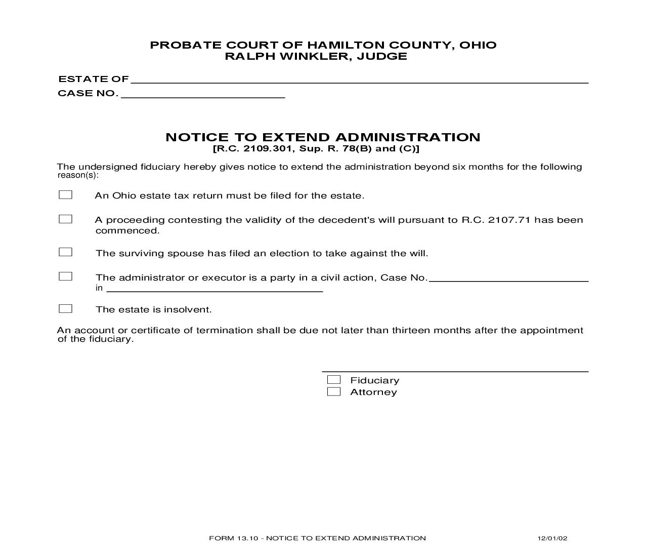 Notice To Extend Administration {13.10} | Pdf Fpdf Doc Docx | Ohio