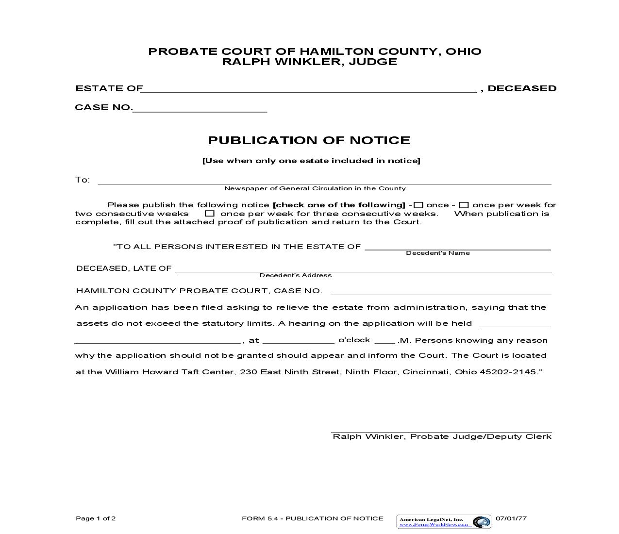 Publication Of Notice {5.4} | Pdf Fpdf Doc Docx | Ohio