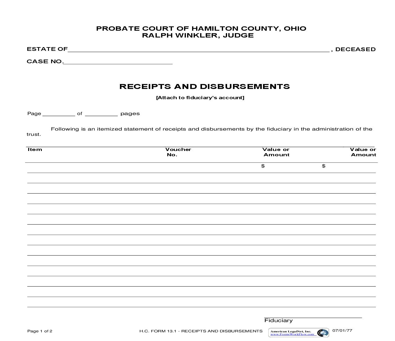 Receipts And Disbursements {13.1} | Pdf Fpdf Doc Docx | Ohio