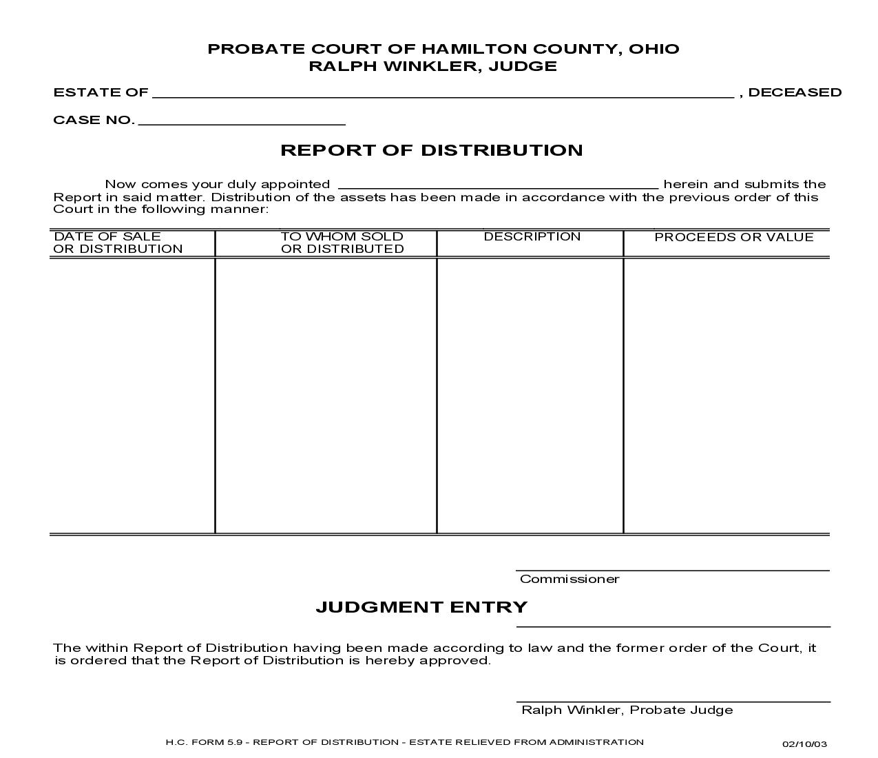 Report Of Distribution {5.9} | Pdf Fpdf Doc Docx | Ohio