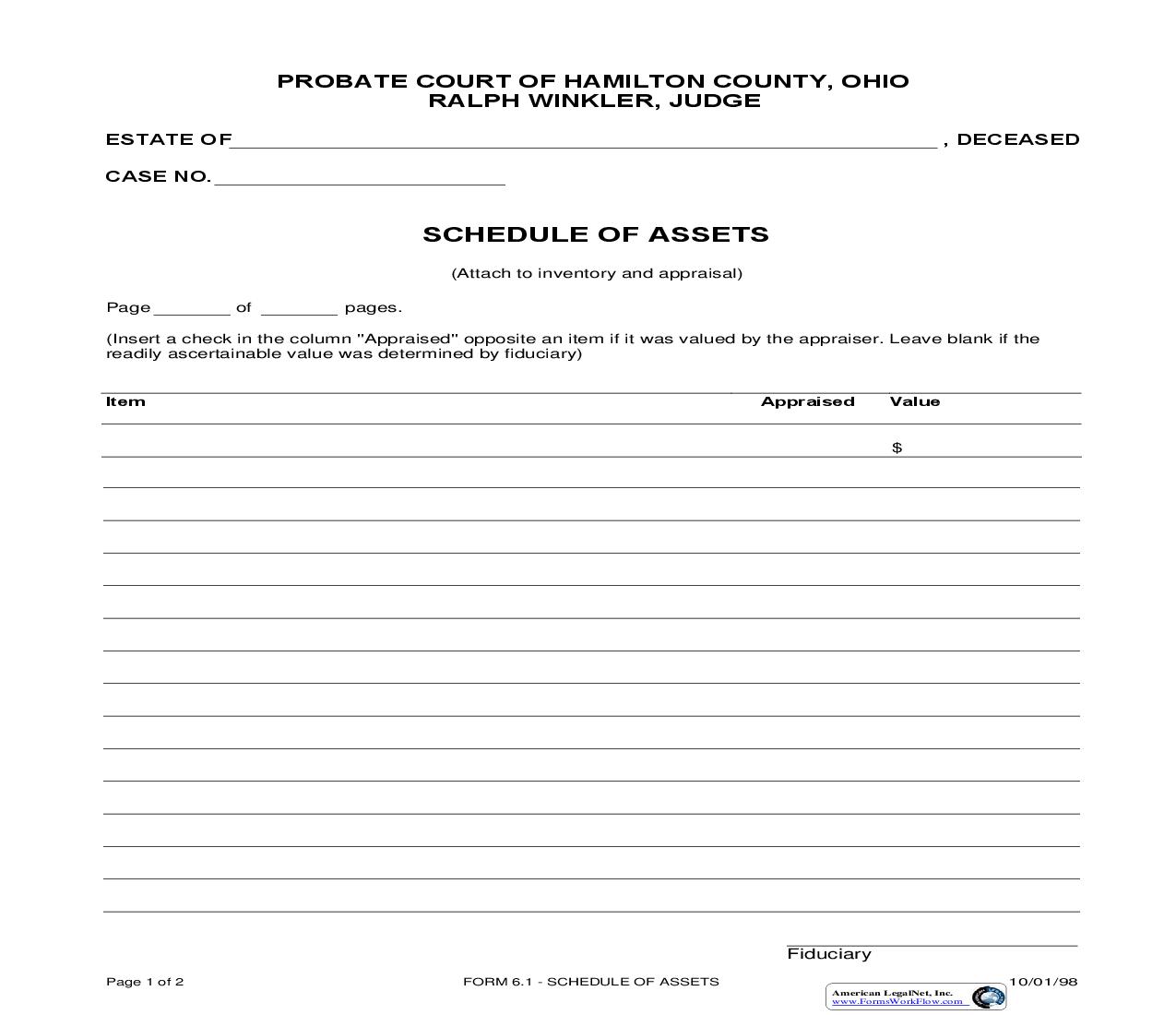Schedule Of Assets {6.1} | Pdf Fpdf Doc Docx | Ohio
