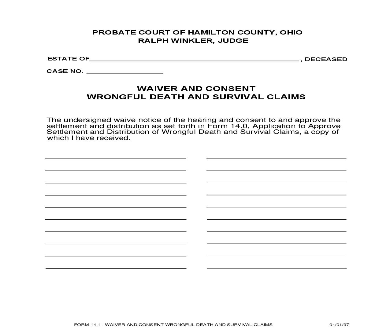 Waiver Of Consent Wrongful Death And Survival Claims {14.1} | Pdf Fpdf Doc Docx | Ohio