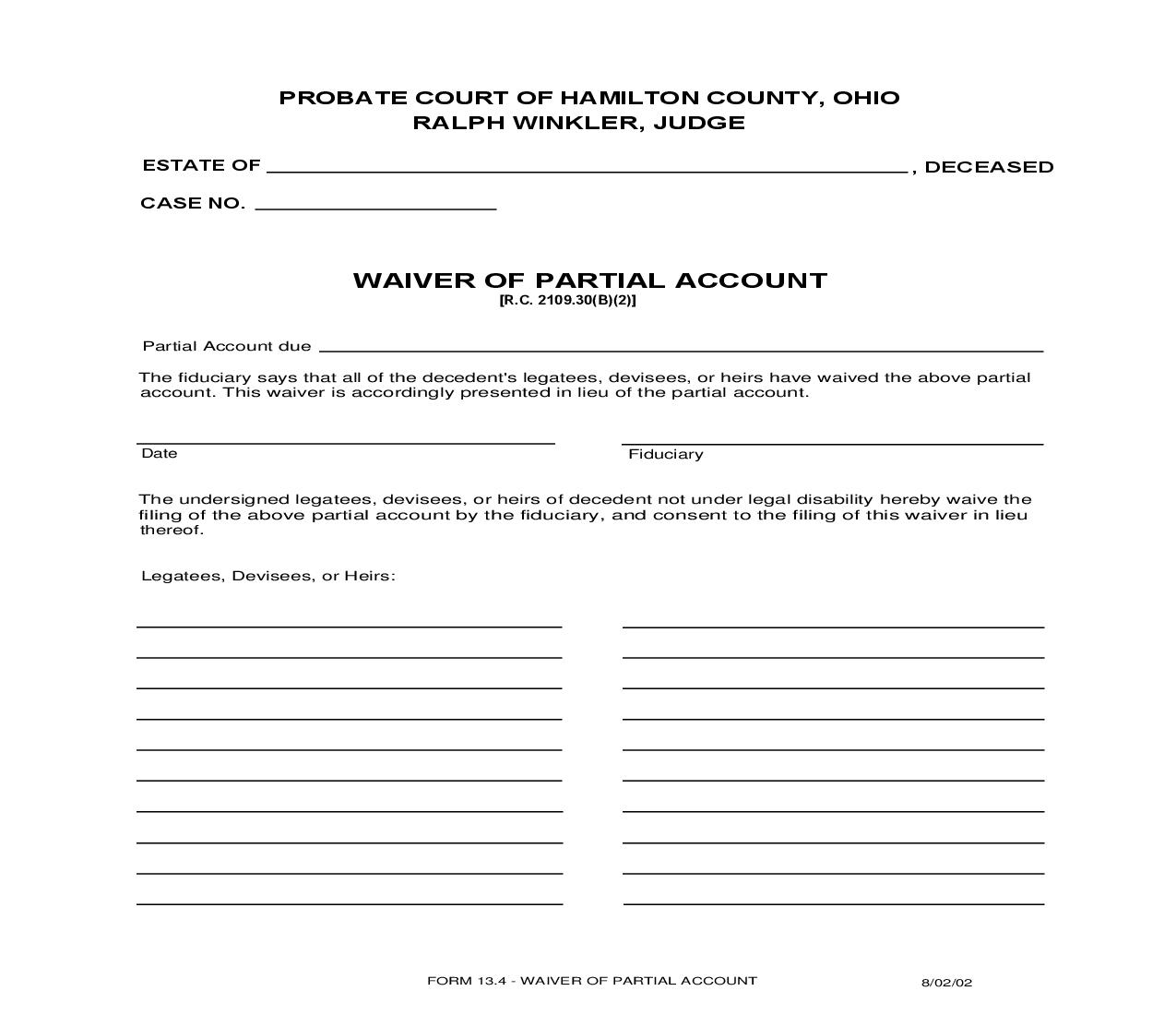 Waiver Of Partial Account {13.4} | Pdf Fpdf Doc Docx | Ohio