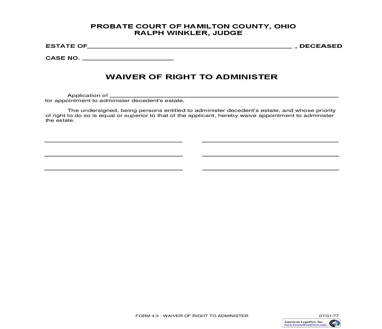 Waiver Of Right To Administer {4.3} | Pdf Fpdf Doc Docx | Ohio
