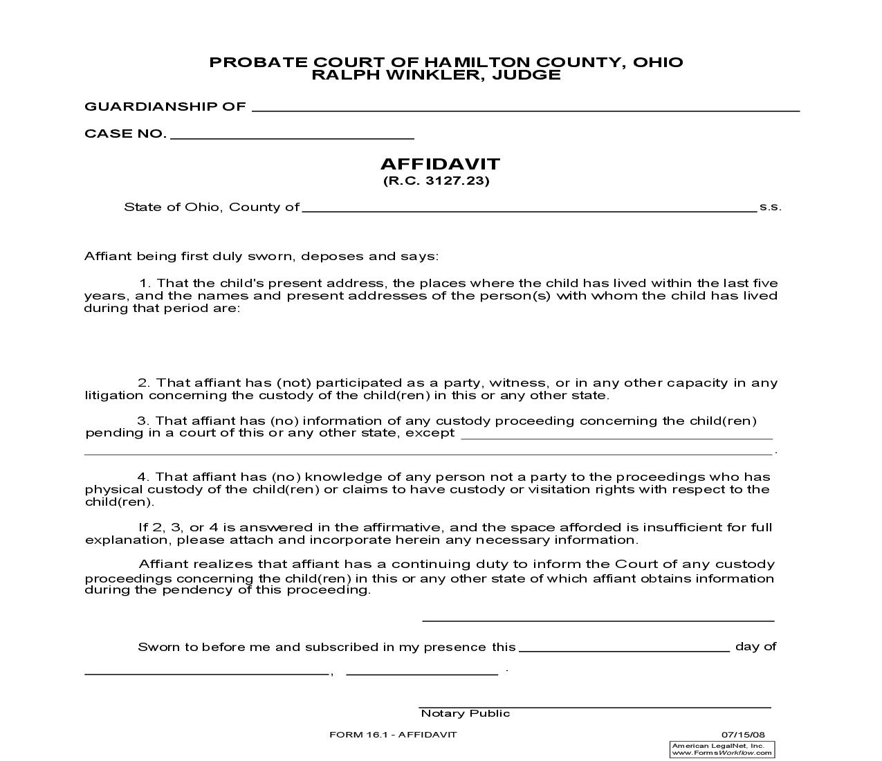 Affidavit {16.1} | Pdf Fpdf Doc Docx | Ohio