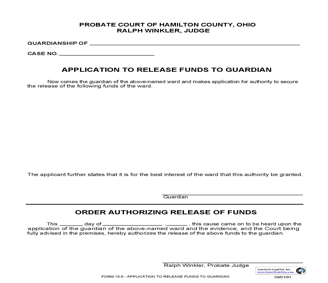 Application to Release Funds To Guardian {15.6} | Pdf Fpdf Doc Docx | Ohio