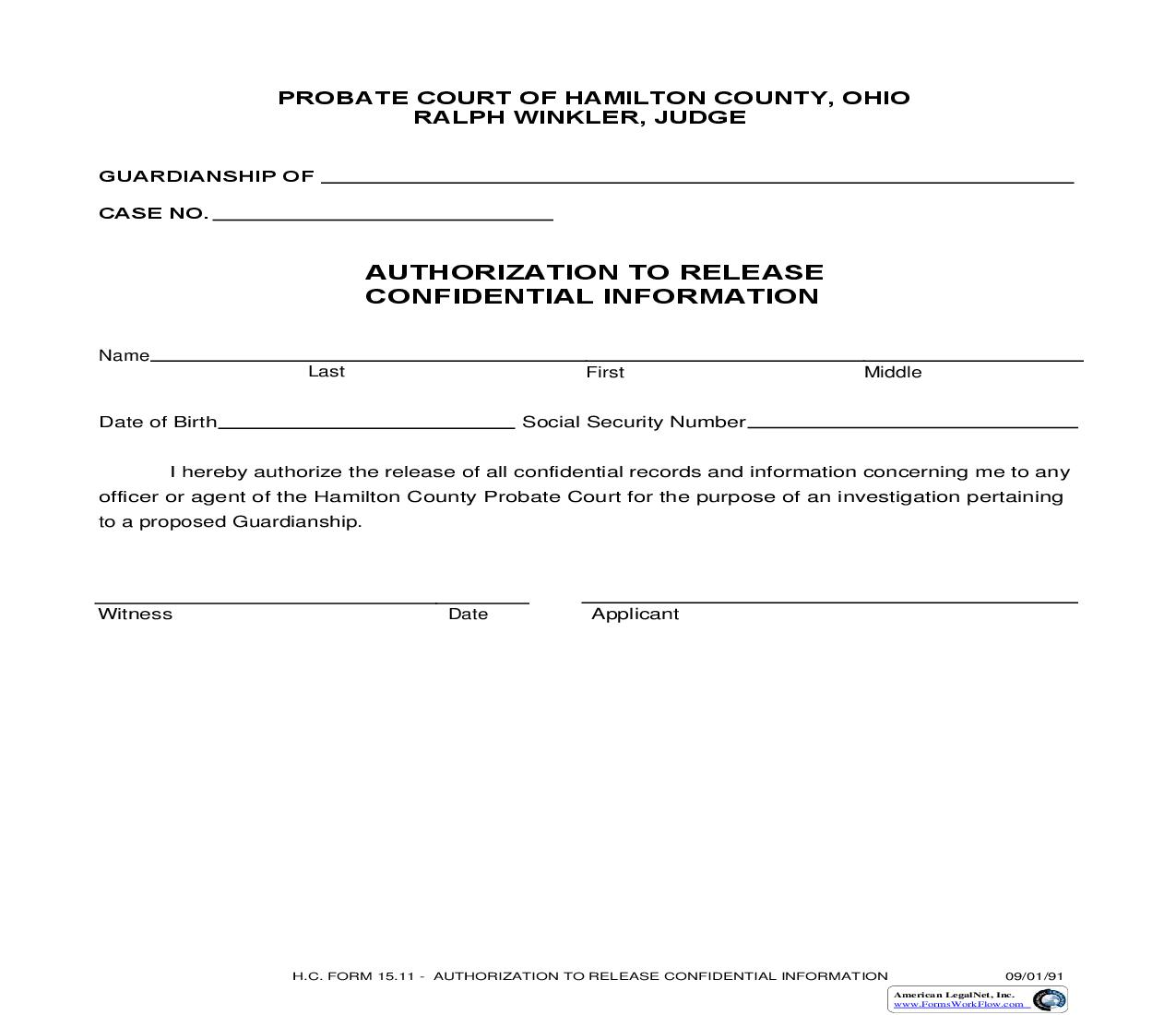 Authorization To Release Confidential Information {15.11} | Pdf Fpdf Doc Docx | Ohio