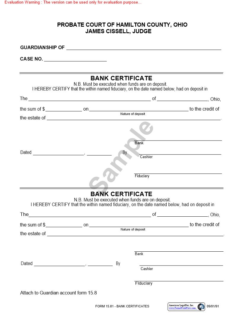 Bank Certificates {15.81} | Pdf Fpdf Doc Docx | Ohio