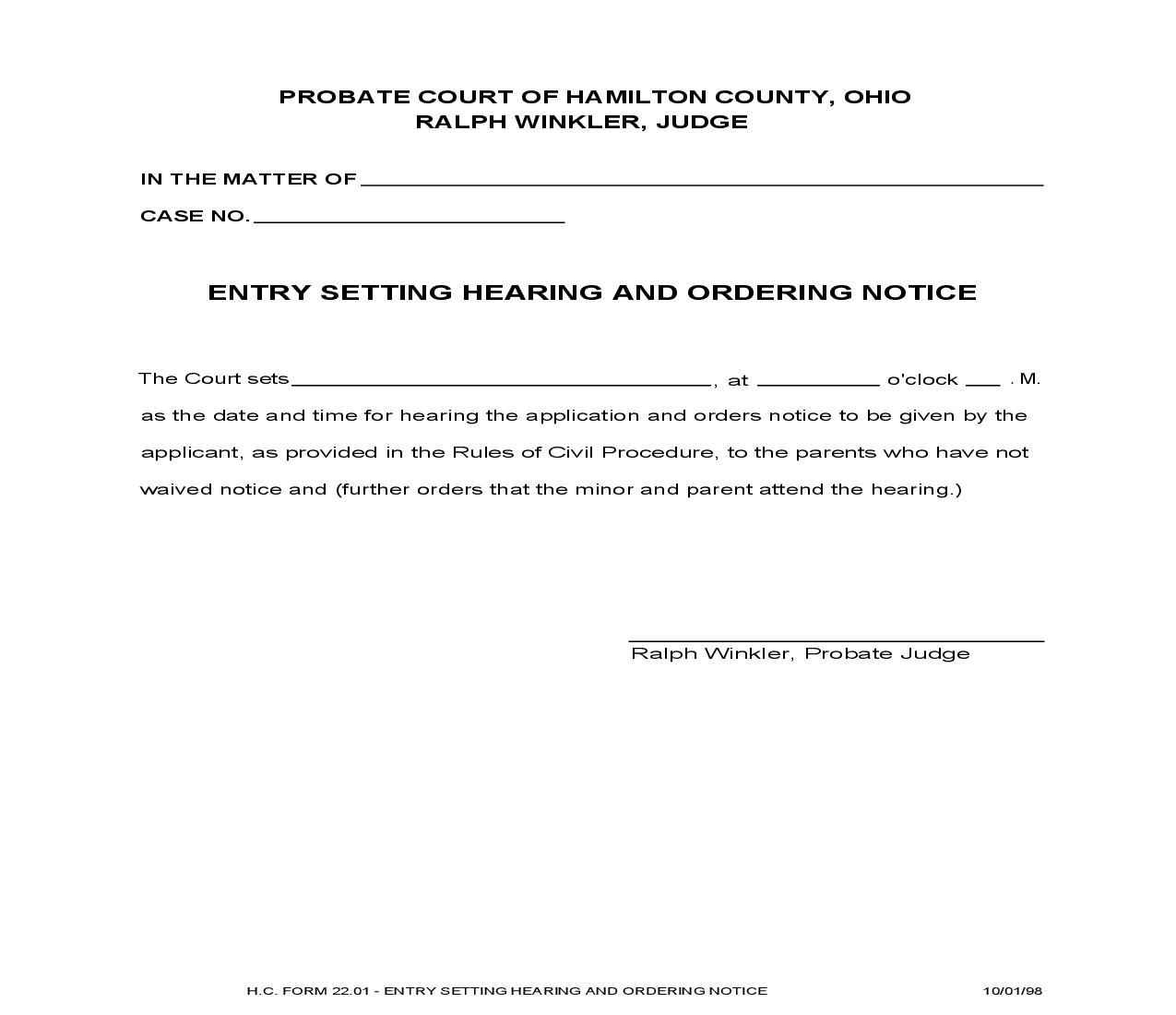 Entry Setting Hearing And Ordering Notice {22.01} | Pdf Fpdf Doc Docx | Ohio