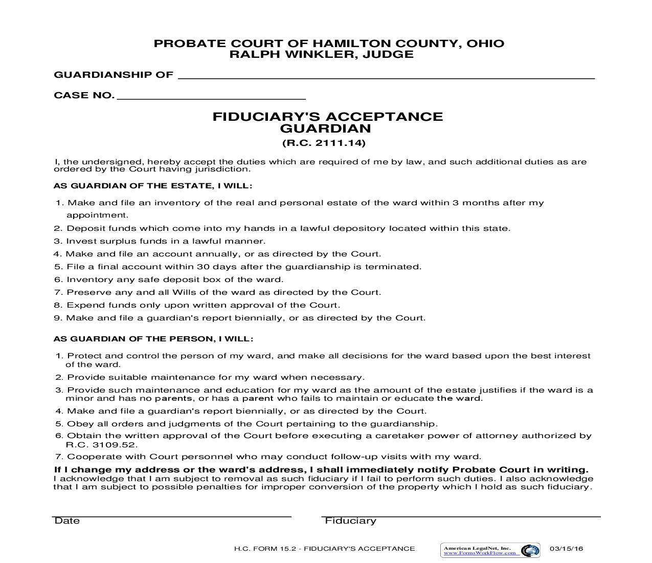 Fiduciarys Acceptance Guardian {15.2} | Pdf Fpdf Doc Docx | Ohio