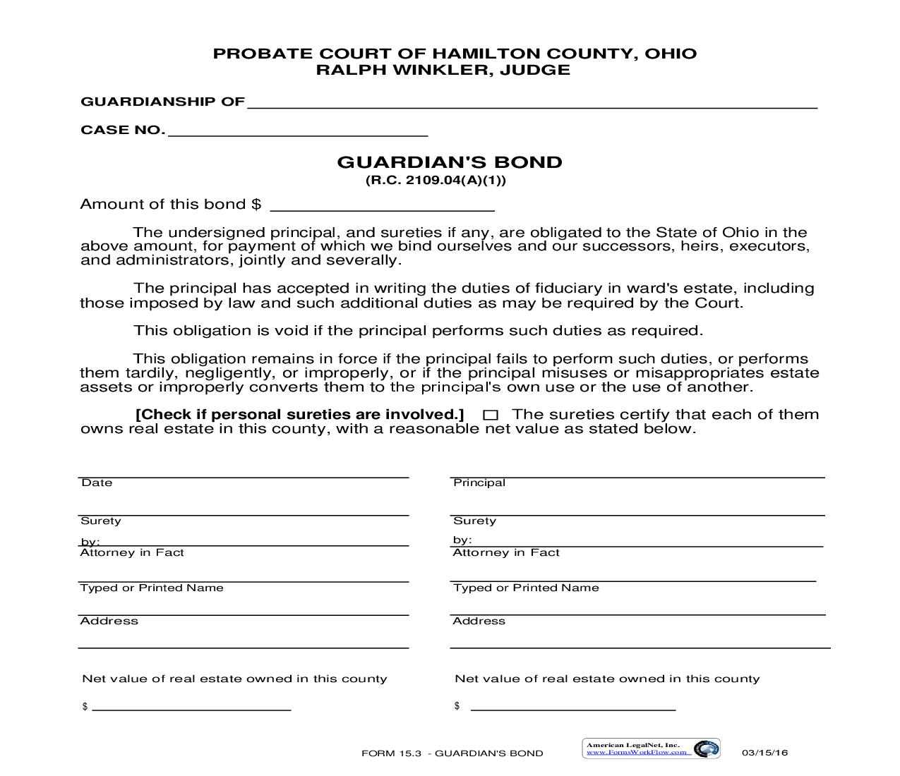 Guardians Bond {15.3} | Pdf Fpdf Doc Docx | Ohio