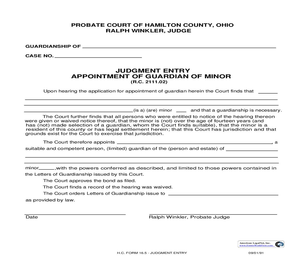 Judgment Entry Appointment Of Guardian Of Minor {16.5} | Pdf Fpdf Doc Docx | Ohio