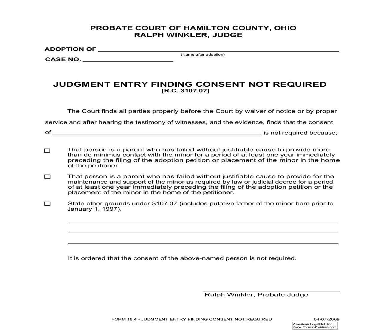 Judgment Entry Finding Consent Not Required {18.4} | Pdf Fpdf Doc Docx | Ohio