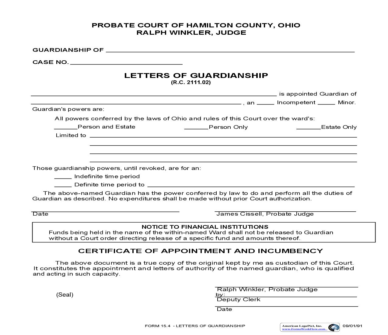 Letters Of Guardianship {15.4} | Pdf Fpdf Doc Docx | Ohio