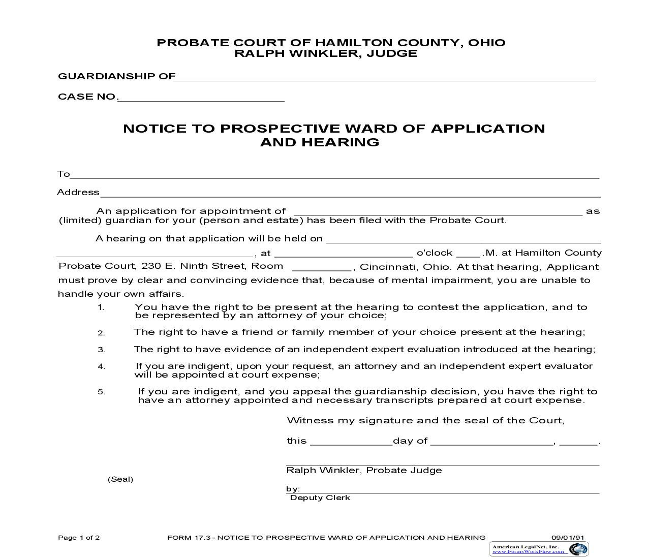 Notice To Prospective Ward Of Application And Hearing {17.3} | Pdf Fpdf Doc Docx | Ohio