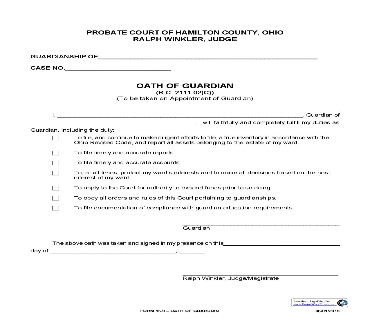 Oath Of Guardian {15.9} | Pdf Fpdf Doc Docx | Ohio