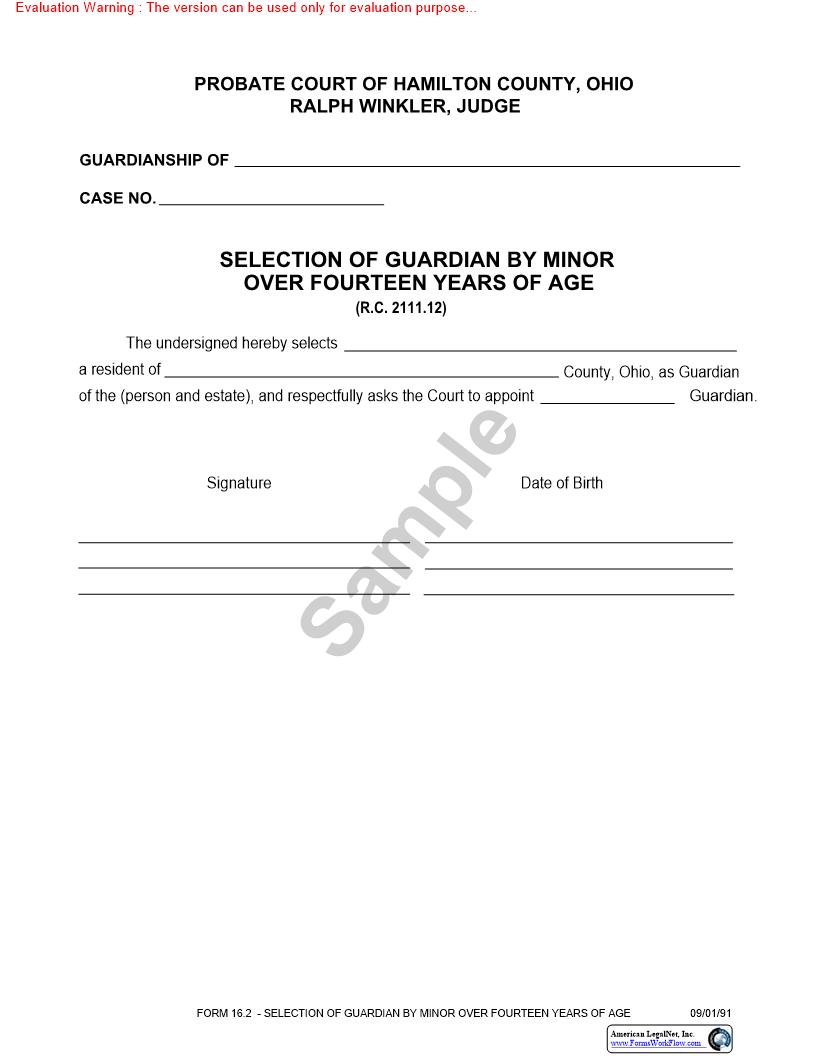 Selection Of Guardian For Minor Over 14 Years Of Age {16.2} | Pdf Fpdf Doc Docx | Ohio