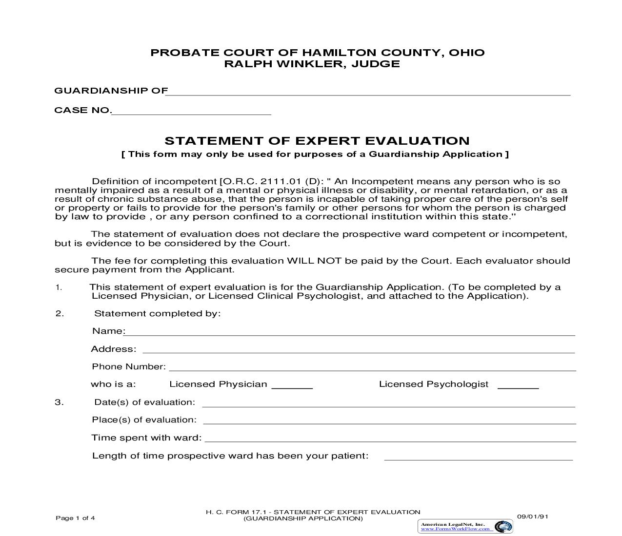 Statement Of Expert Evaluation {17.1} | Pdf Fpdf Doc Docx | Ohio