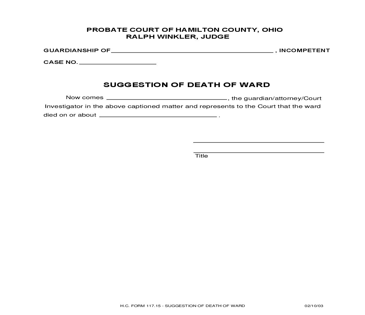 Suggestion Of Death Of Ward {117.15} | Pdf Fpdf Doc Docx | Ohio