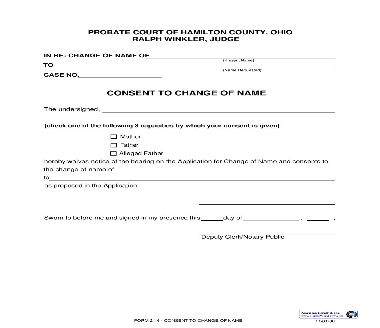Consent To Change Of Name {21.4} | Pdf Fpdf Doc Docx | Ohio