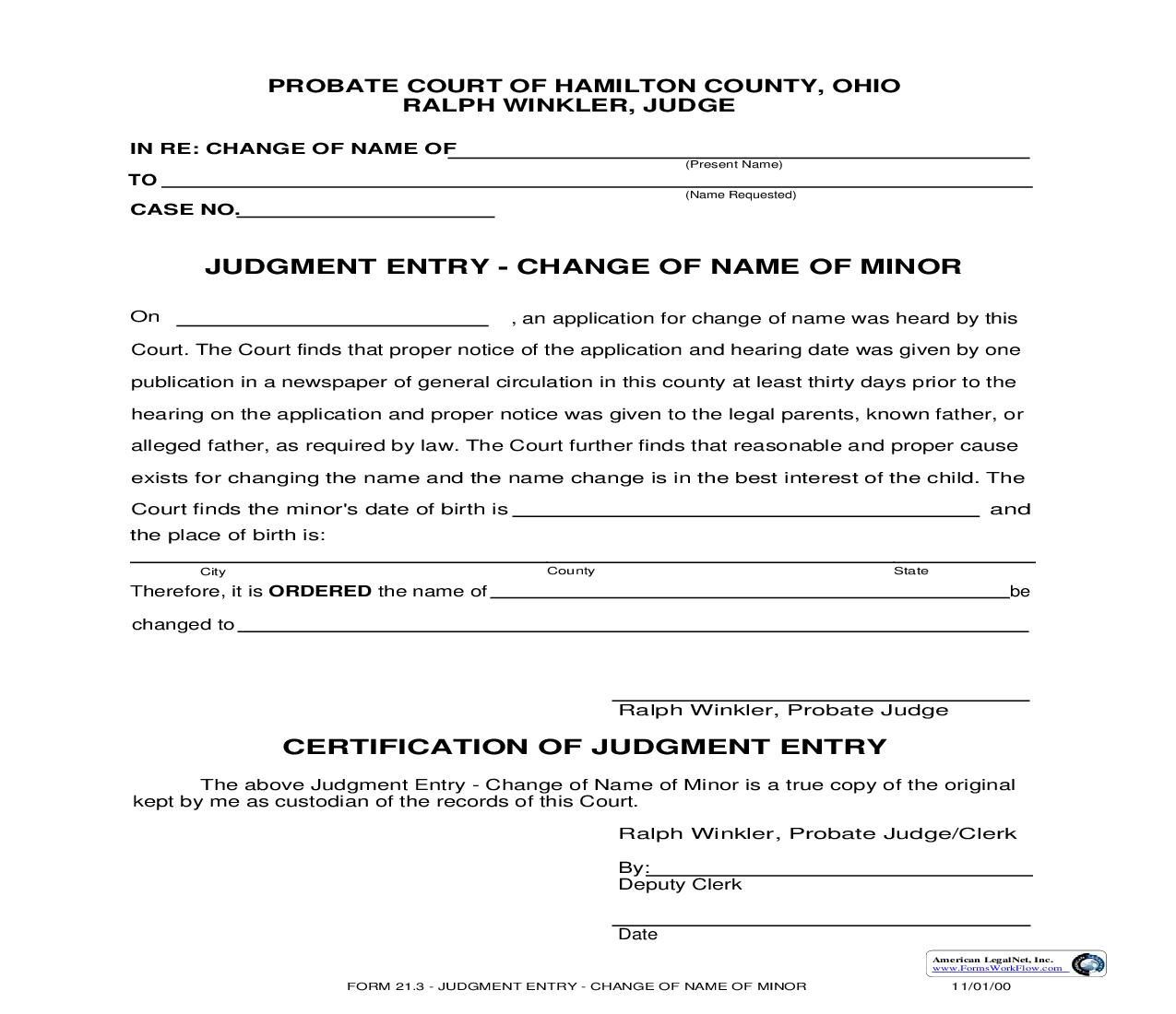 Judgment Entry Change Of Name Of Minor {21.3} | Pdf Fpdf Doc Docx | Ohio
