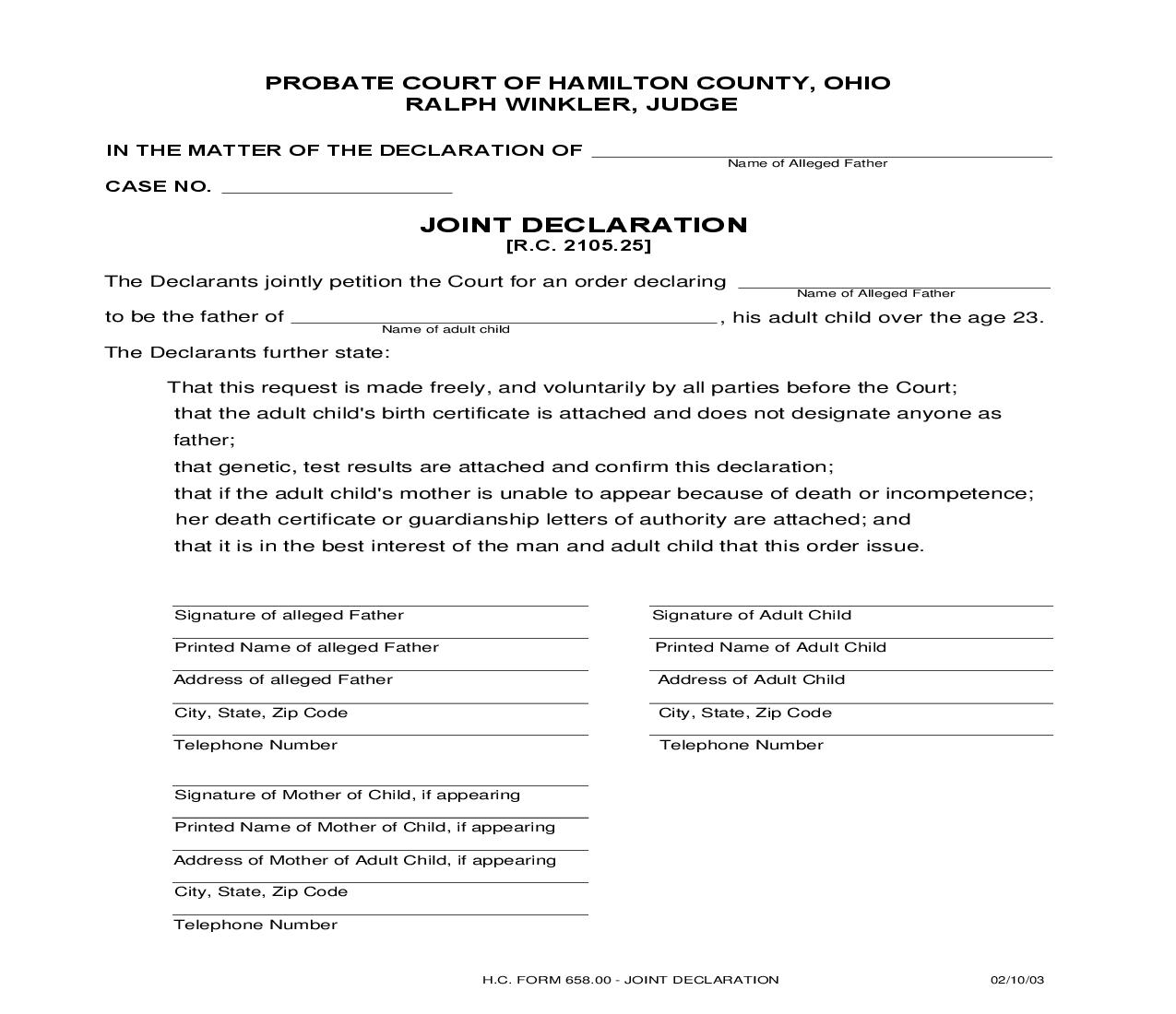 Joint Declaration {658.00} | Pdf Fpdf Doc Docx | Ohio