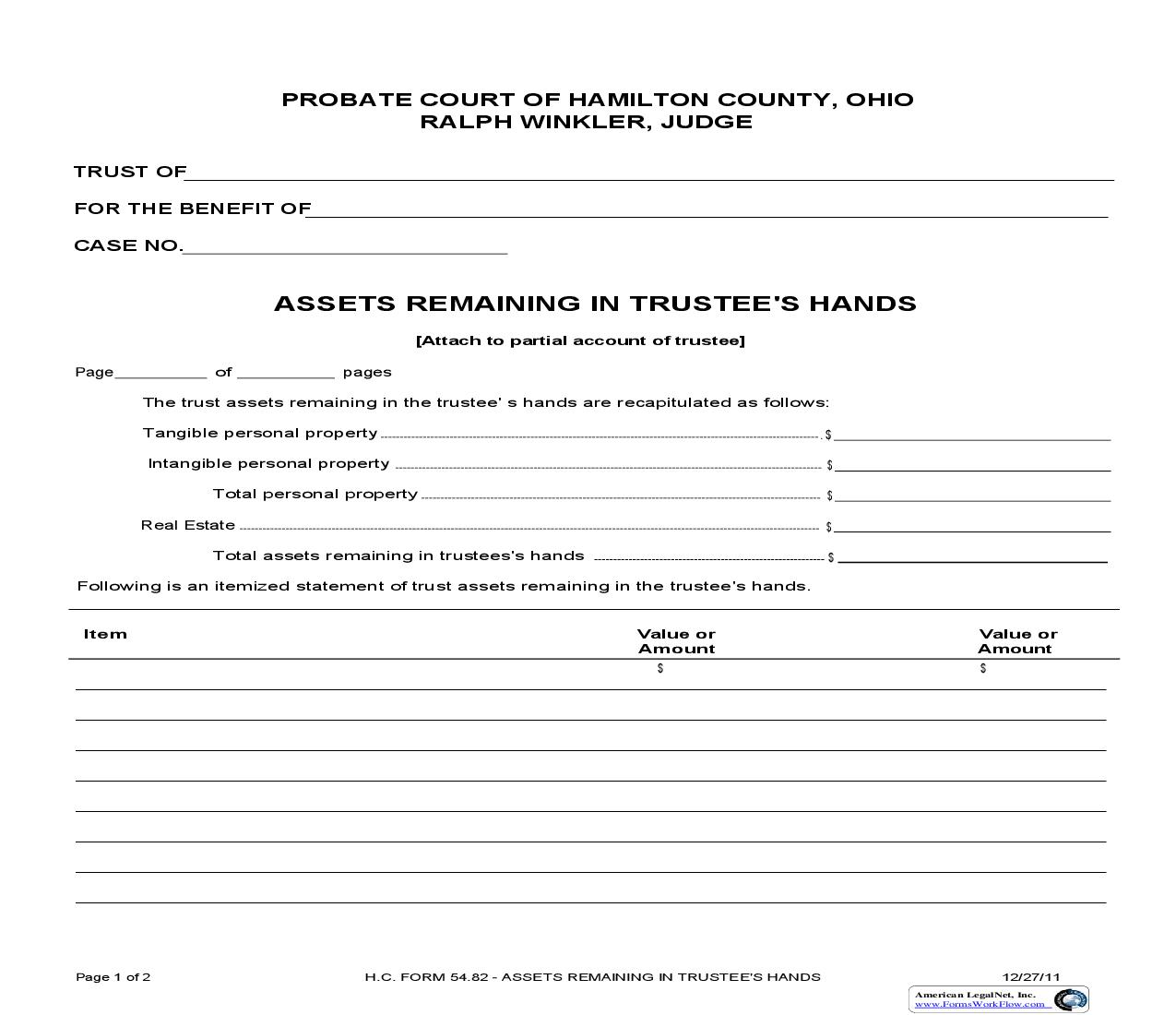 Assets Remaining In Trustees Hands {54.82} | Pdf Fpdf Doc Docx | Ohio