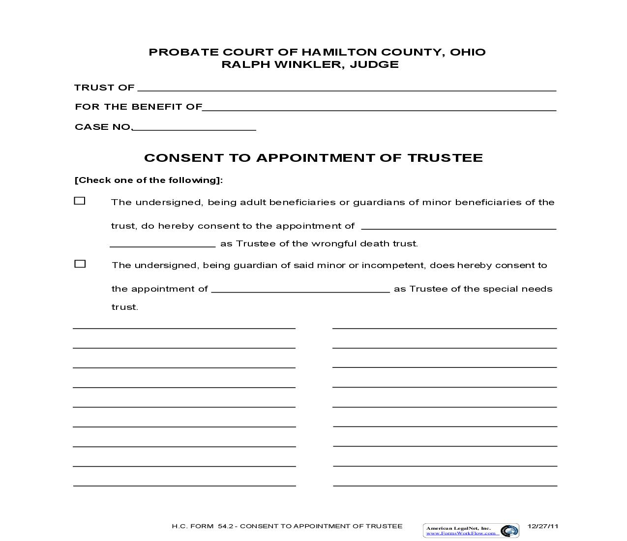 Consent To Appointment Of Trustee {54.2} | Pdf Fpdf Doc Docx | Ohio