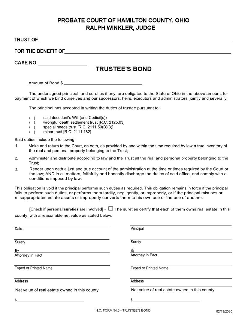 Trustees Bond {54.3} | Pdf Fpdf Doc Docx | Ohio
