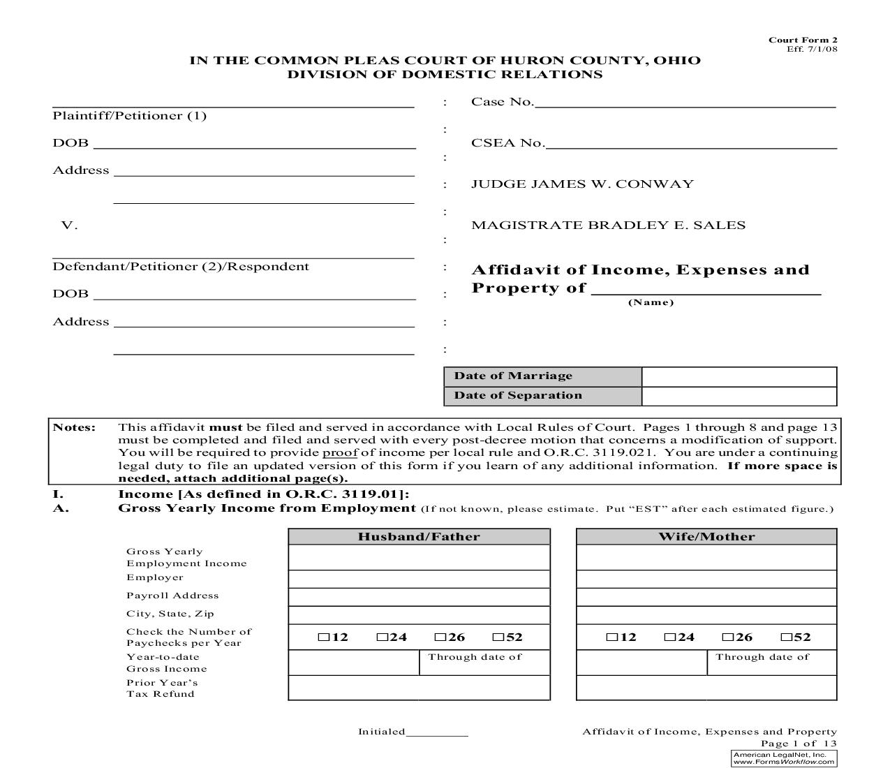 Affidavit Of Income Expenses And Property {2} | Pdf Fpdf Doc Docx | Ohio